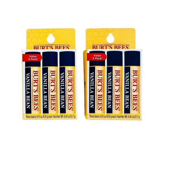 Burt's Bees Moisturizing Lip Balm, Vanilla Bean,3 ct - Lot of 2 (6 Balms) - Picture 1 of 6